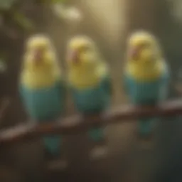 A vibrant budgerigar perched on a branch, vocalizing