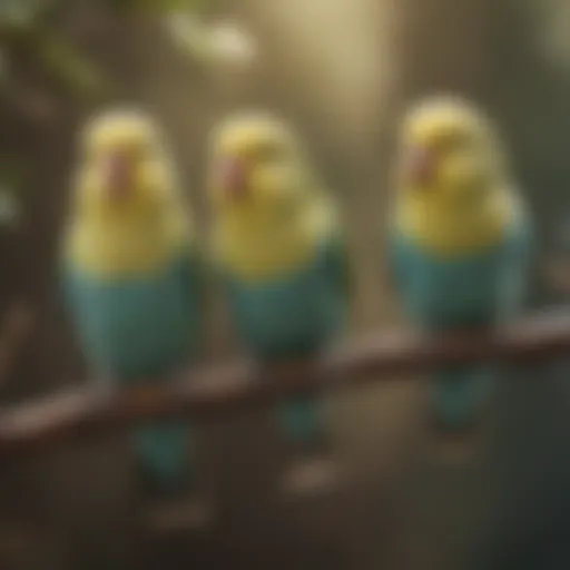 A vibrant budgerigar perched on a branch, vocalizing