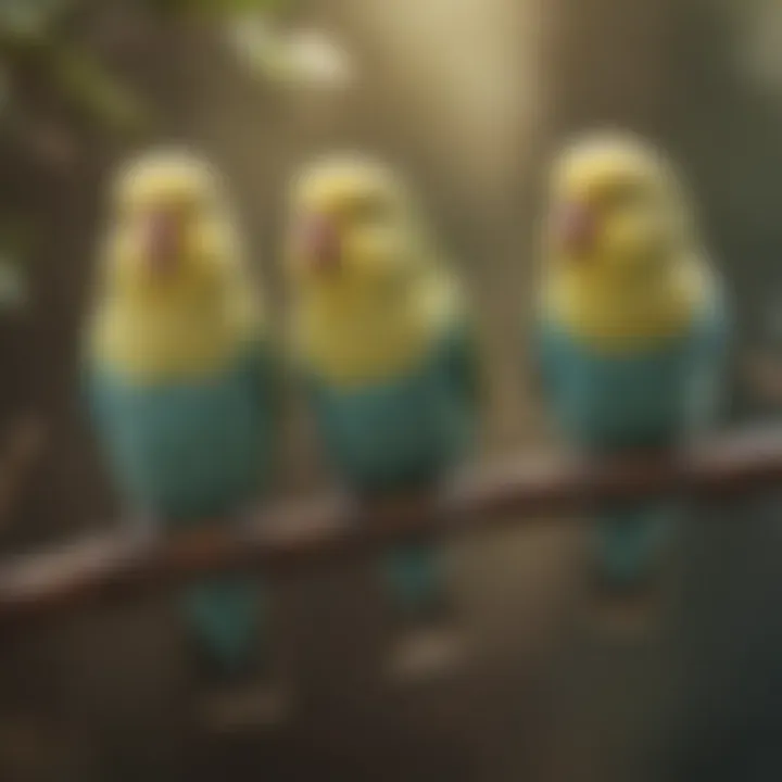 A vibrant budgerigar perched on a branch, vocalizing