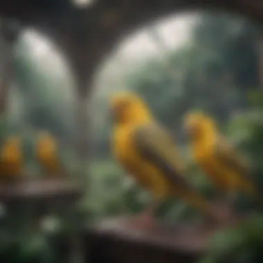 Environmental Influences on Flight A serene aviary setting illustrating environmental factors