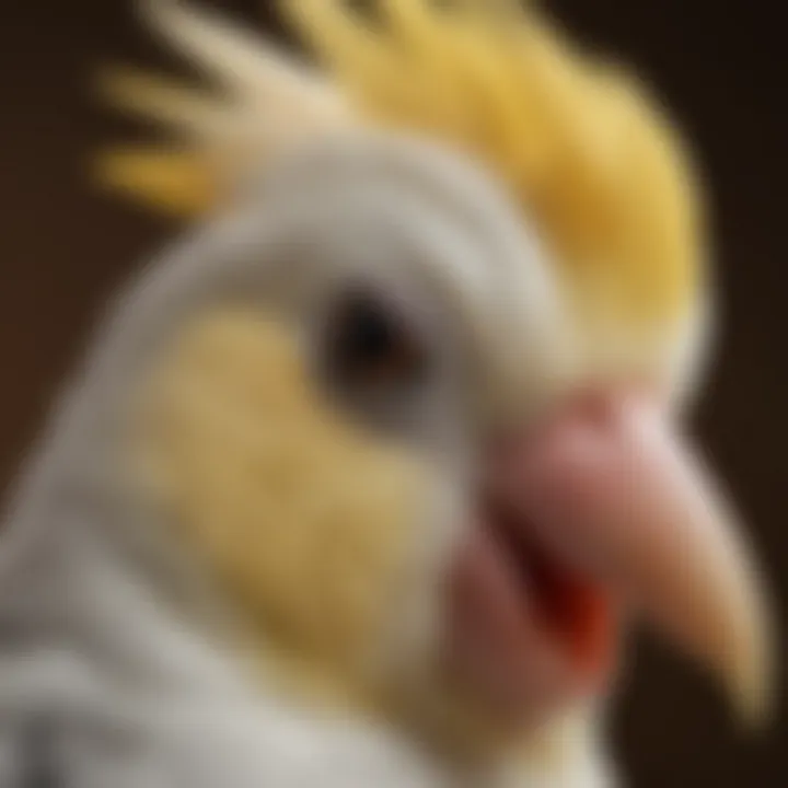 Close-up of a cockatiel's beak during grinding