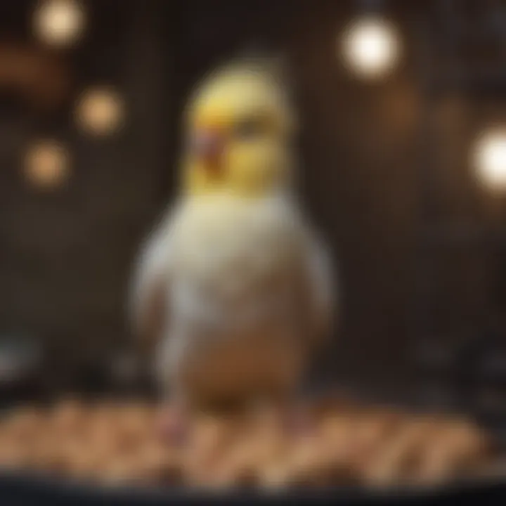 Healthy cockatiel perched happily inside a well-sized cage