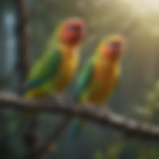 Colorful parakeets perched on a branch