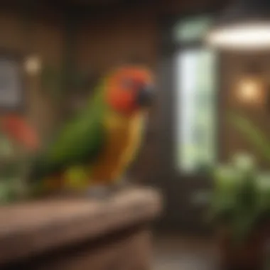 Creating a Conducive Habitat A cozy, well-furnished conure habitat highlighting environmental enrichment