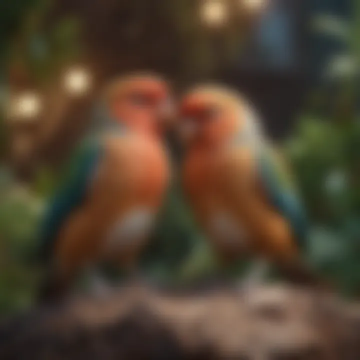 Illustration of love birds in a vibrant habitat