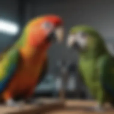 Veterinarian examining a parrot during a health check-up