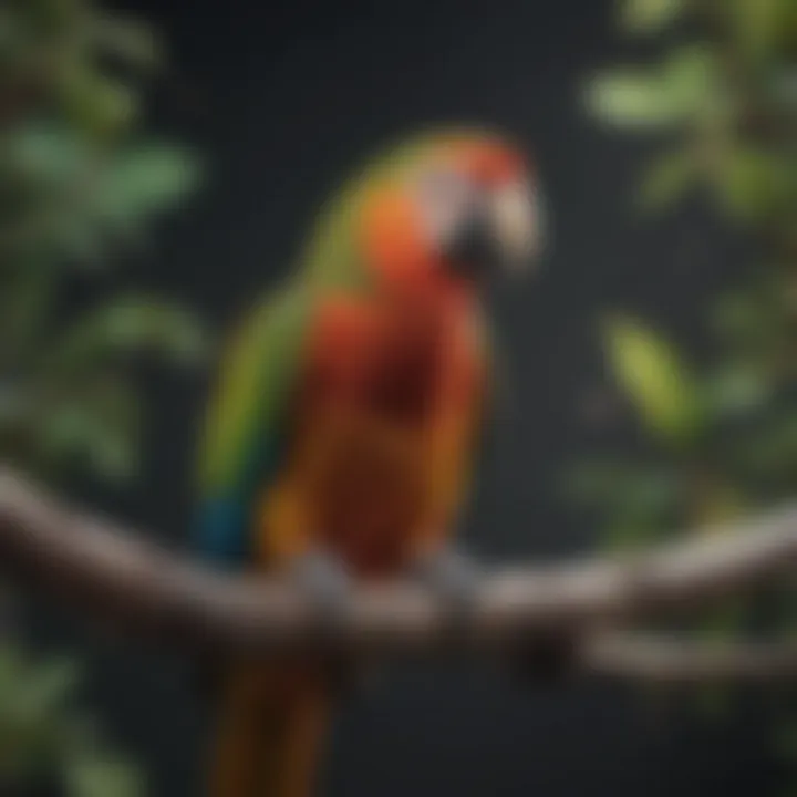 A vibrant talking parrot perched on a branch