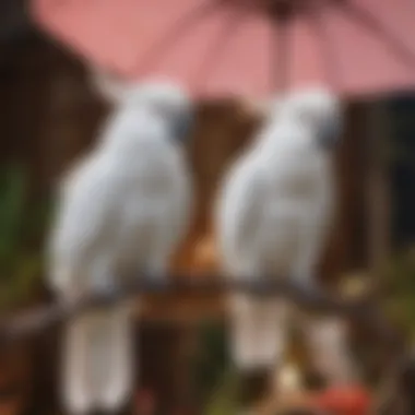 A serene environment filled with toys and perches for an umbrella cockatoo, highlighting the necessary setup for their well-being.