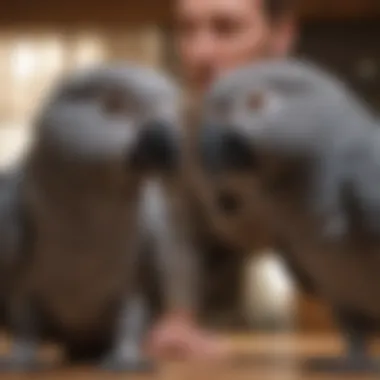 Veterinarian examining an African Grey Parrot