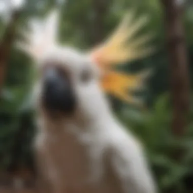 An inquisitive cockatoo exploring its environment with curiosity.