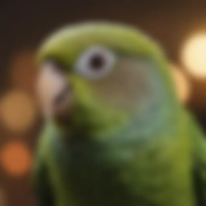 A close-up of a parakeet displaying a warning posture, highlighting behavior cues.