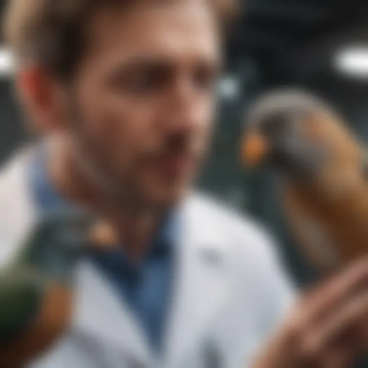 Veterinarian examining a companion bird during a check-up