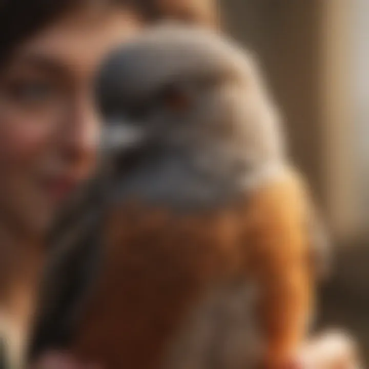 Close-up of a bird being cared for by an owner