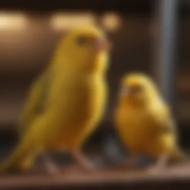 A bird owner gently checking a canary's health, focusing on care strategies.