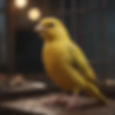 The Charming Canary: A Domestic Companion A serene scene of a canary in a cage