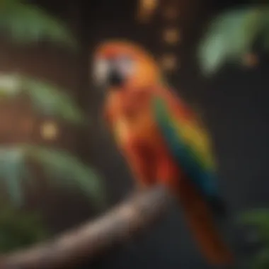 A colorful parrot perched on a branch showcasing its vibrant feathers