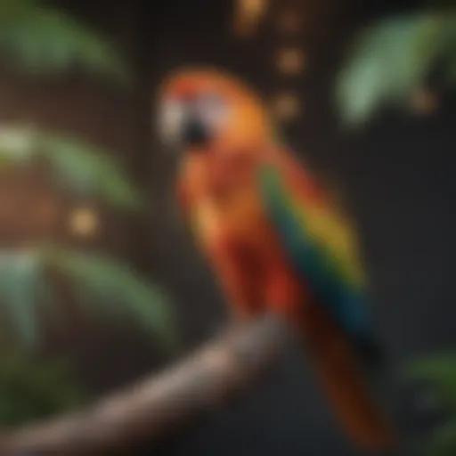 A colorful parrot perched on a branch showcasing its vibrant feathers