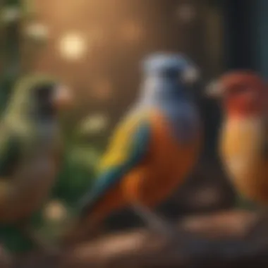 Diversity of Domestic Birds A vibrant array of domestic birds showcasing their diversity