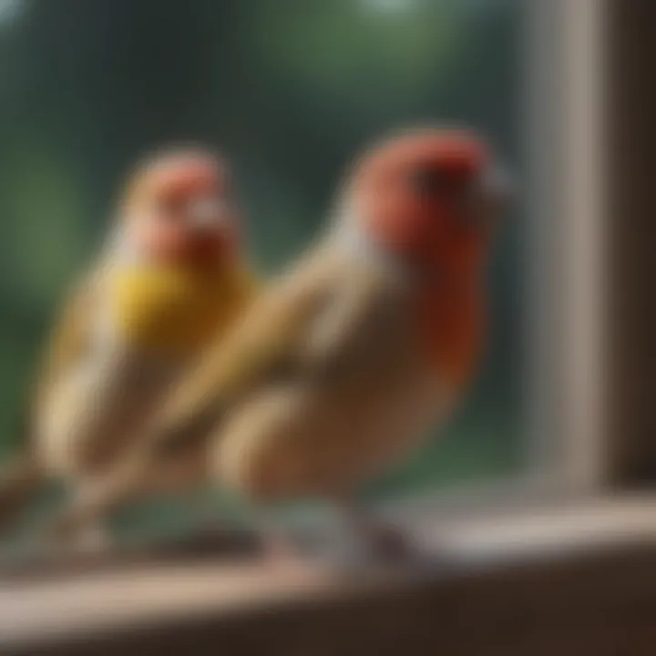 A finch singing on a windowsill