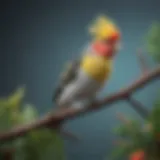 A vibrant cockatiel perched on a branch, showcasing its colorful feathers