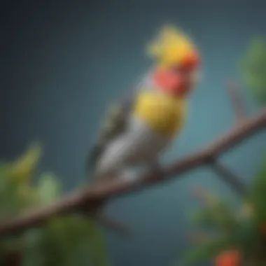 A vibrant cockatiel perched on a branch, showcasing its colorful feathers