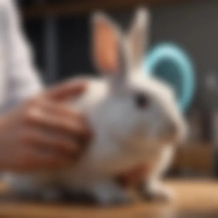 Veterinarian examining a healthy rabbit