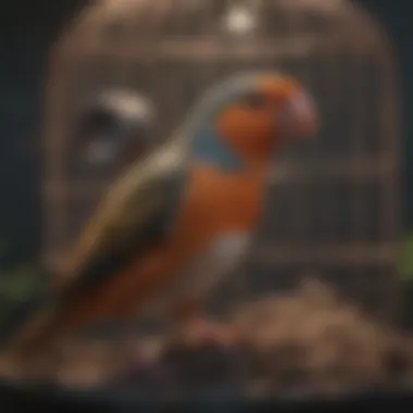 A bird owner engaged in regular maintenance of an outdoor bird cage.