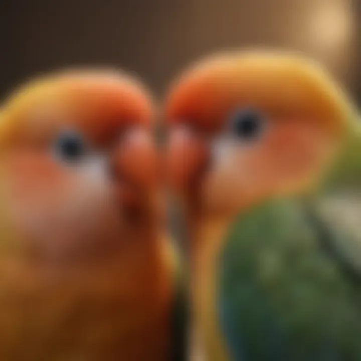 A lovebird showcasing playful head bobbing in its habitat