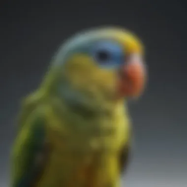 A colorful parakeet exhibiting head bobbing behavior