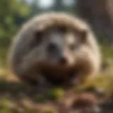 A close-up view of a hedgehog in its natural habitat, showcasing its spines and curious expression.