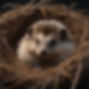 A hedgehog curled up in a cozy nest, demonstrating its resting behavior and sleep patterns.