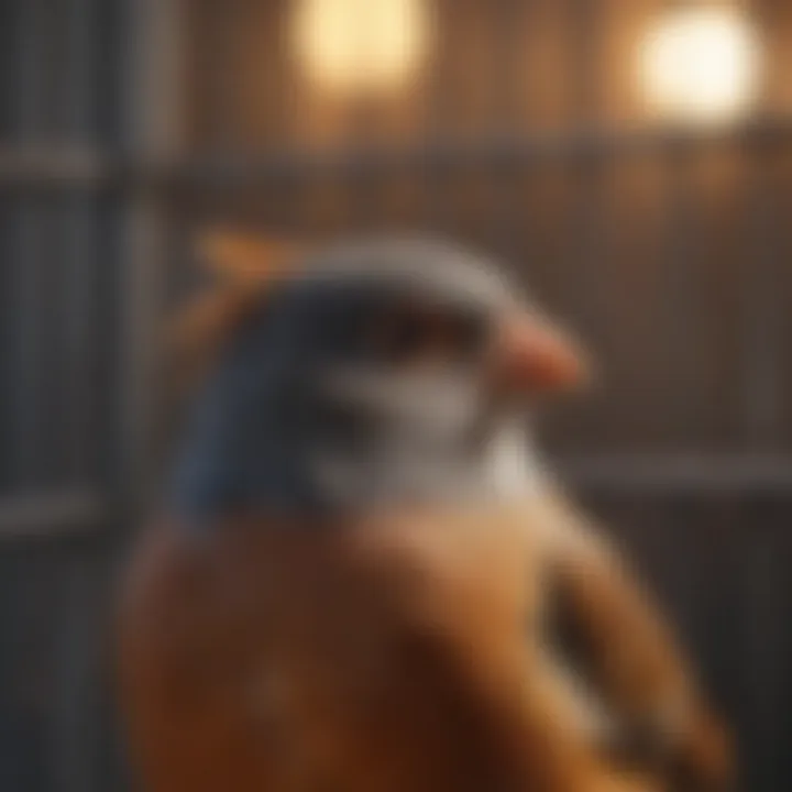 Close-up of a bird in a cage showing signs of stress