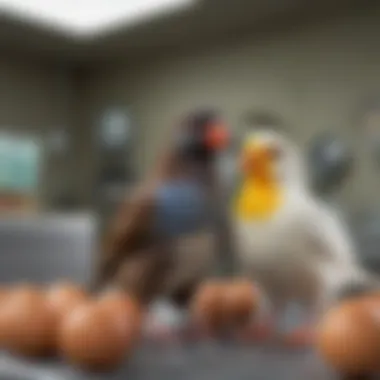 A veterinarian examining a pet bird in a clinic