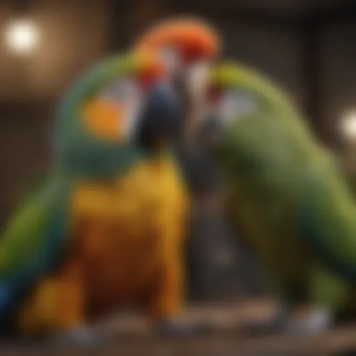 A parrot displaying aggressive behavior towards another bird