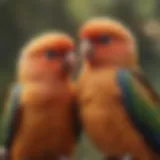 A pair of love birds displaying affection