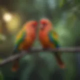 Colorful lovebirds perched on a branch