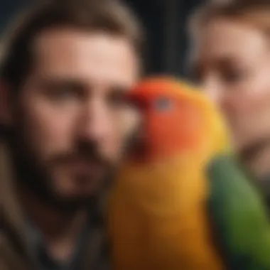 A lovebird engaging with its owner