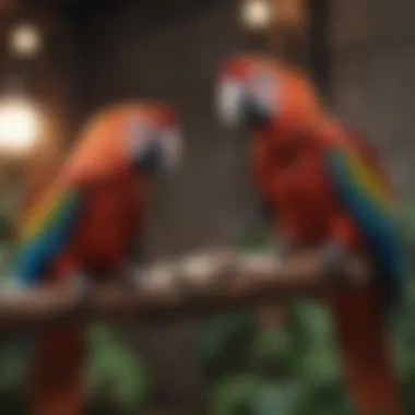 Macaw interacting with its environment, showcasing enrichment