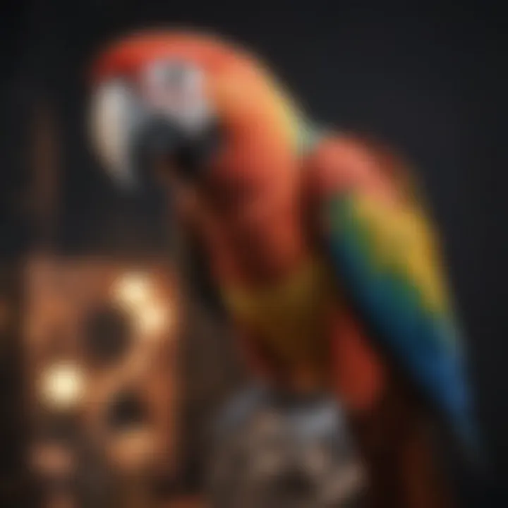 Close-up of a macaw enjoying a textured perch