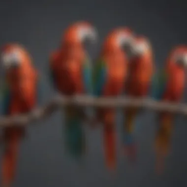 Variety of perch shapes and sizes for macaws displayed together