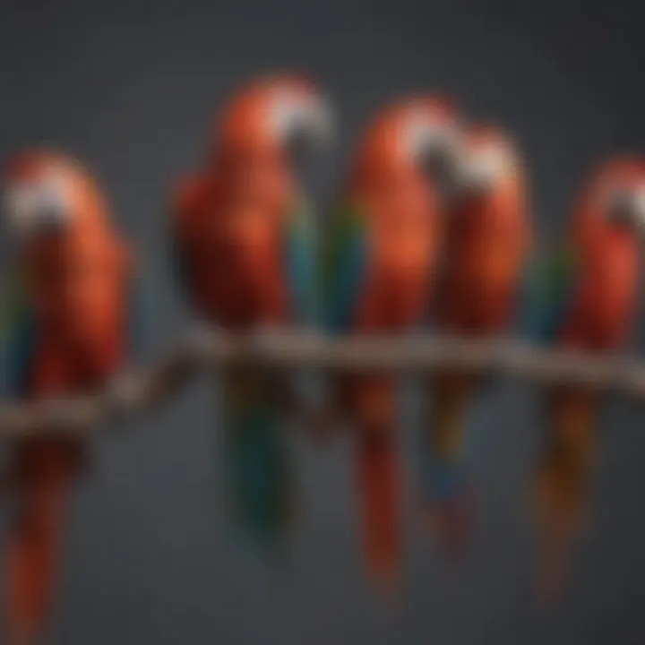 Variety of perch shapes and sizes for macaws displayed together