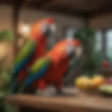 A serene living space designed for a macaw, emphasizing proper care and environment.