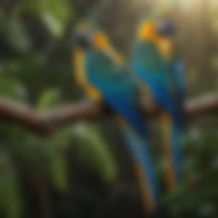 A vibrant blue and gold macaw perched on a branch, showcasing its striking feathers.