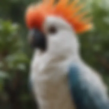 A vibrant Moluccan cockatoo perched on a branch, showcasing its striking plumage.