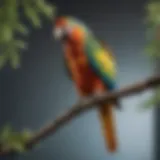 A vibrant parrot perched on a branch, showcasing its colorful feathers