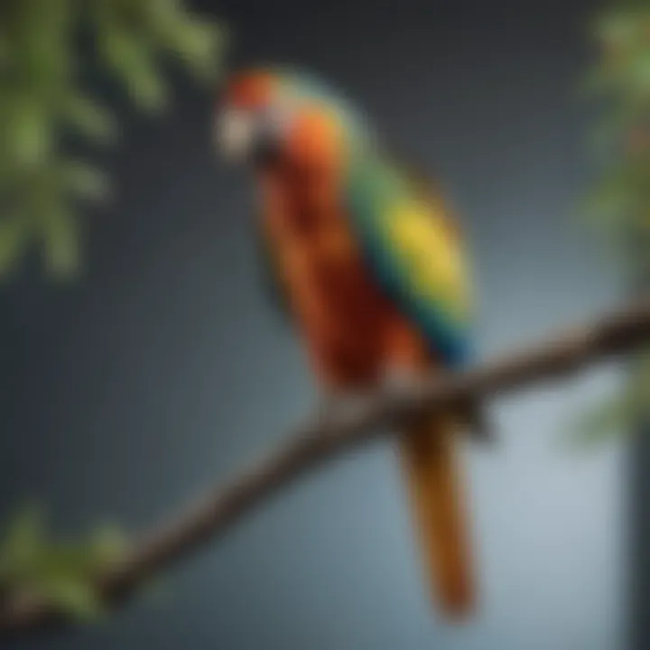 A vibrant parrot perched on a branch, showcasing its colorful feathers