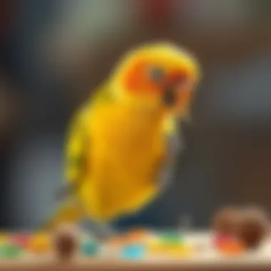 A playful bird engaging with toys showcasing its behavioral traits