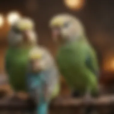 A well-cared-for budgerigar in a bright cage