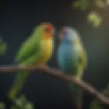 Colorful parakeets perched on a branch