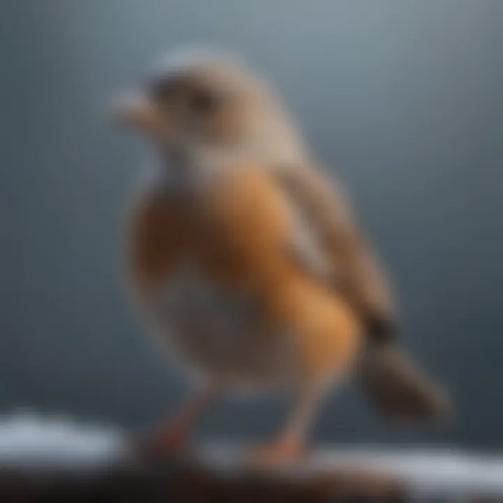 A bird demonstrating signs of distress in a cold environment